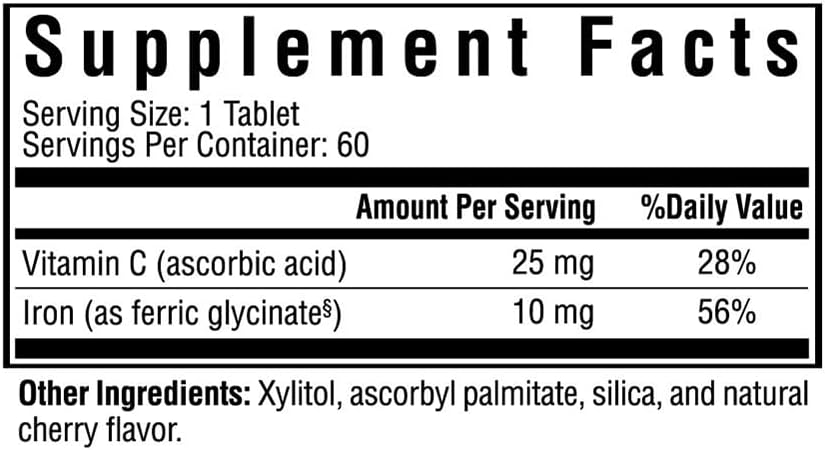 Seeking Health Iron Chewable, with Vitamin C, Supports Healthy Blood and Muscle Development, Vegan and Vegetarian (60 Tablets)*