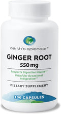 Earth's Splendor Ginger Root 550 mg Supplement for Men & Women, Supports Digestive Health, No Artificial Color or Preservatives (550 mg, 100 Capsules)