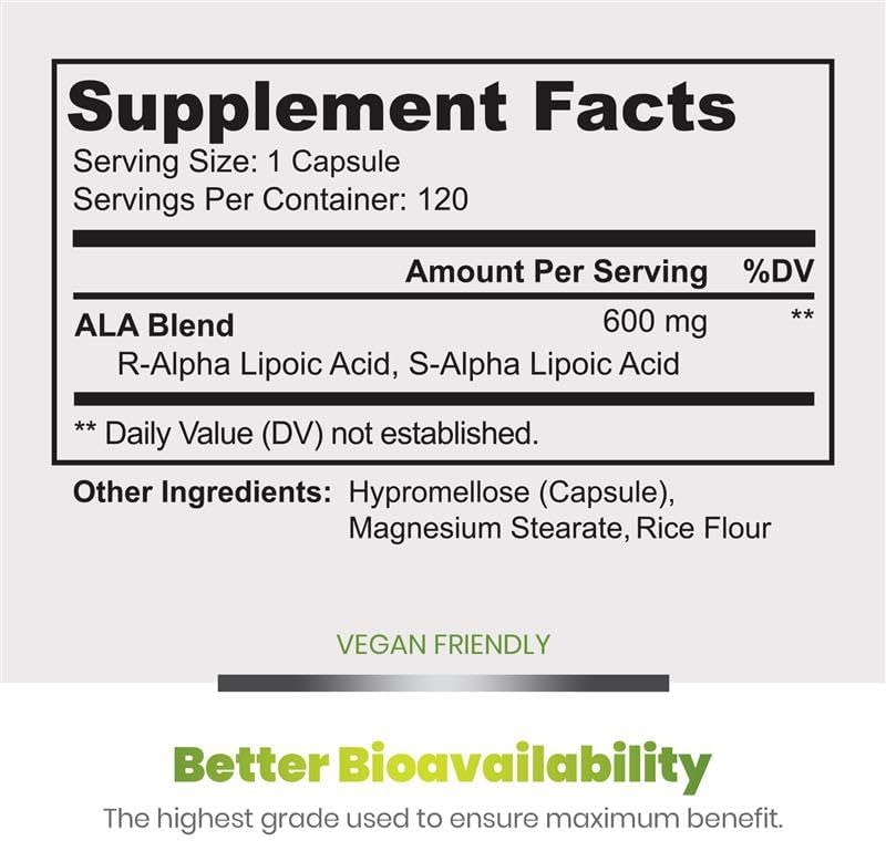 Simply Natures Pure Alpha Lipoic Acid 600mg 240 Veggie Capsules, Non-GMO Thioctic Acid 8 Month Supply