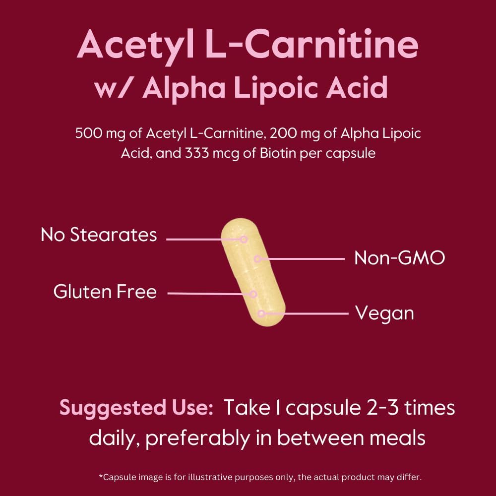 BESTVITE Acetyl L-Carnitine 500mg & Alpha Lipoic Acid 200mg per Capsule with Biotin (240 Vegetarian Capsules) (120 x 2) - No Stearates - Vegan - Non GMO - Gluten Free