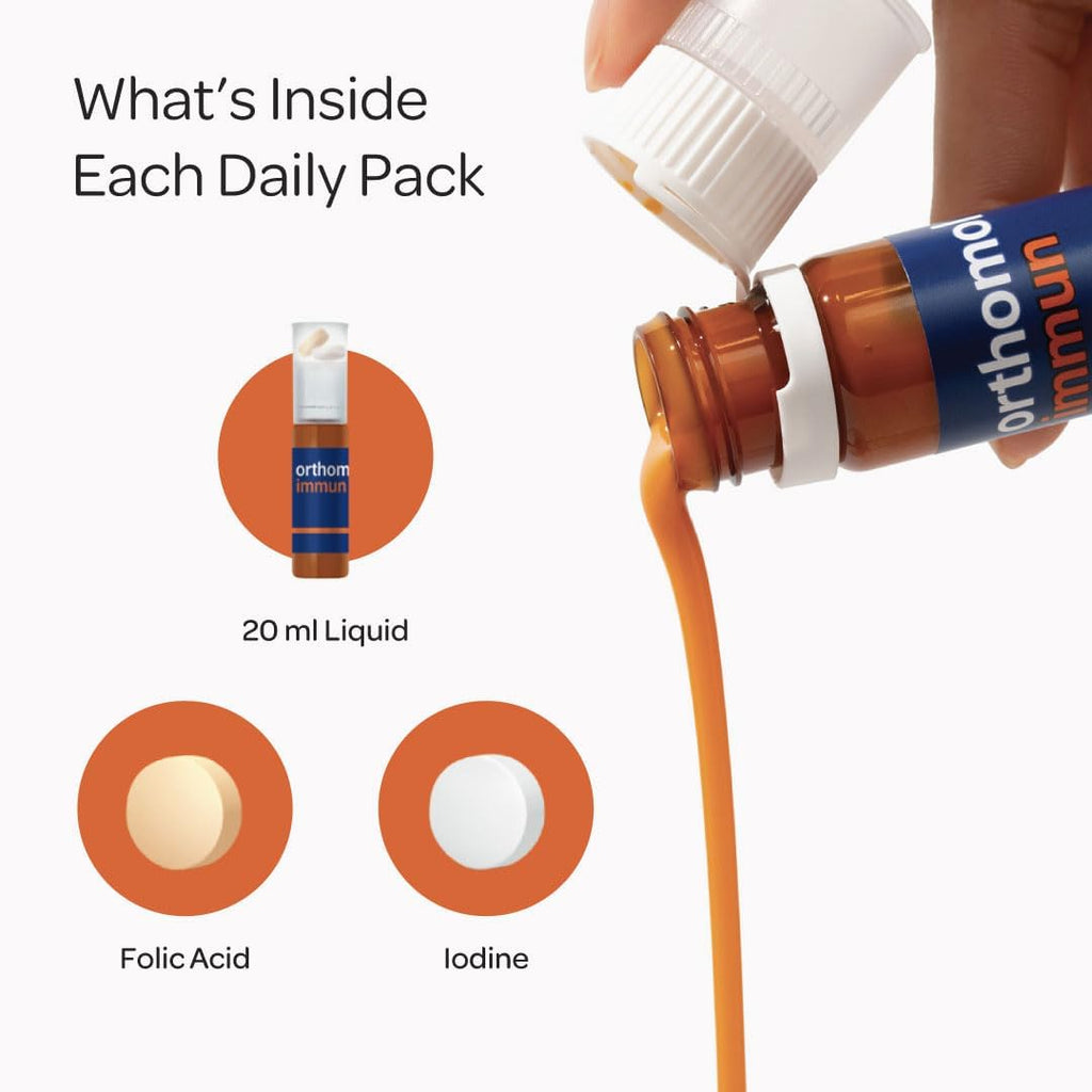 Orthomol Immun Vial, Daily Liquid Immune Support Supplement, 7-Day Supply, Includes Vitamins A, B, C, D, E, Zinc & Iodine, Premium Formula for Enhanced Immune Defense & Overall Vitality
