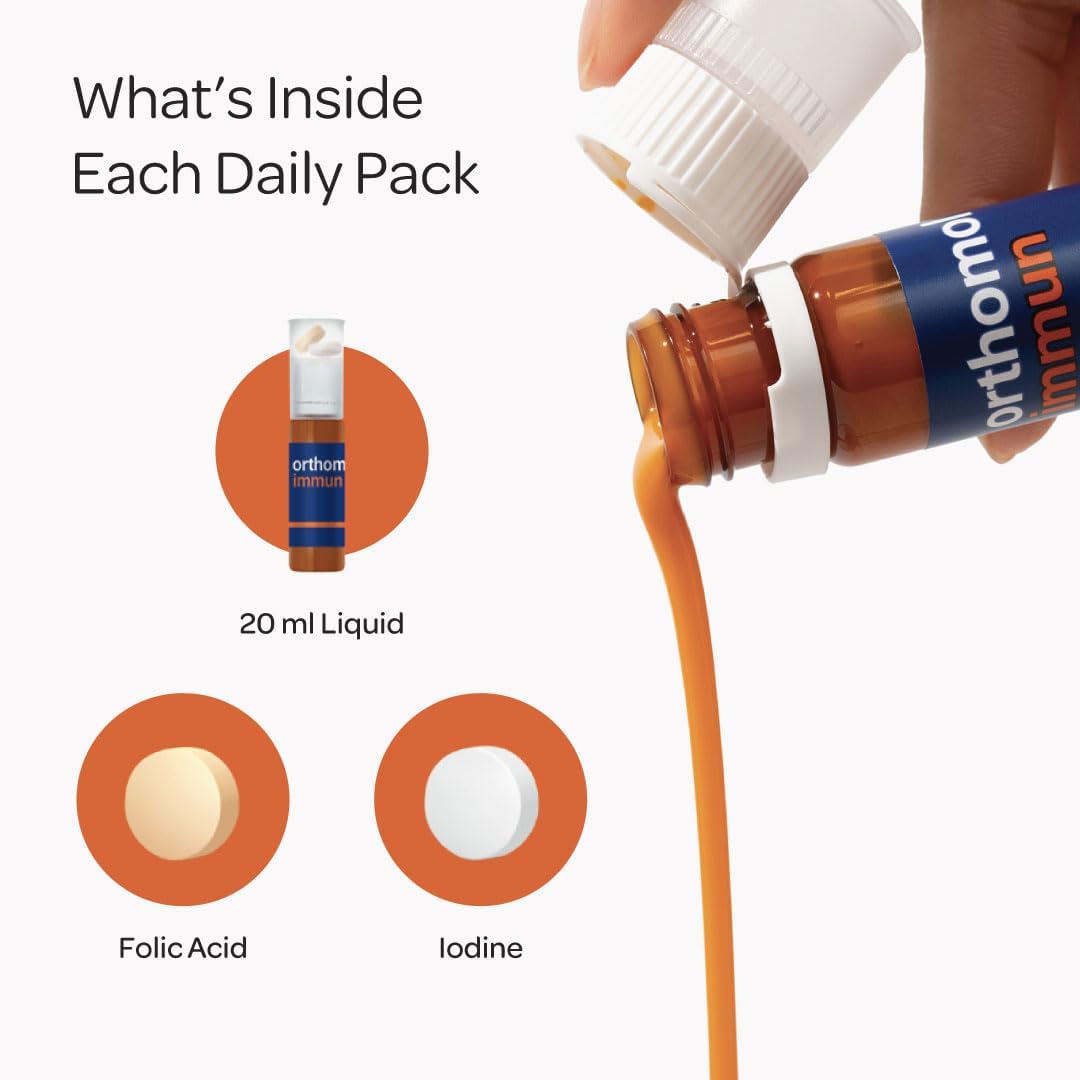 Orthomol Immun Vial, Daily Liquid Immune Support Supplement, 7-Day Supply, Includes Vitamins A, B, C, D, E, Zinc & Iodine, Premium Formula for Enhanced Immune Defense & Overall Vitality
