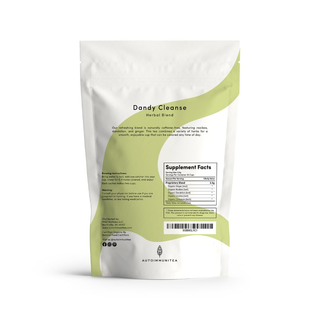 Detox Liver Tea - Herbal Debloat Blend - AIP Autoimmune Protocol Compliant - Whole 30, Paleo Friendly - Organic Cleansing Herbs with Dandelion Root, Ginger, Rooibos