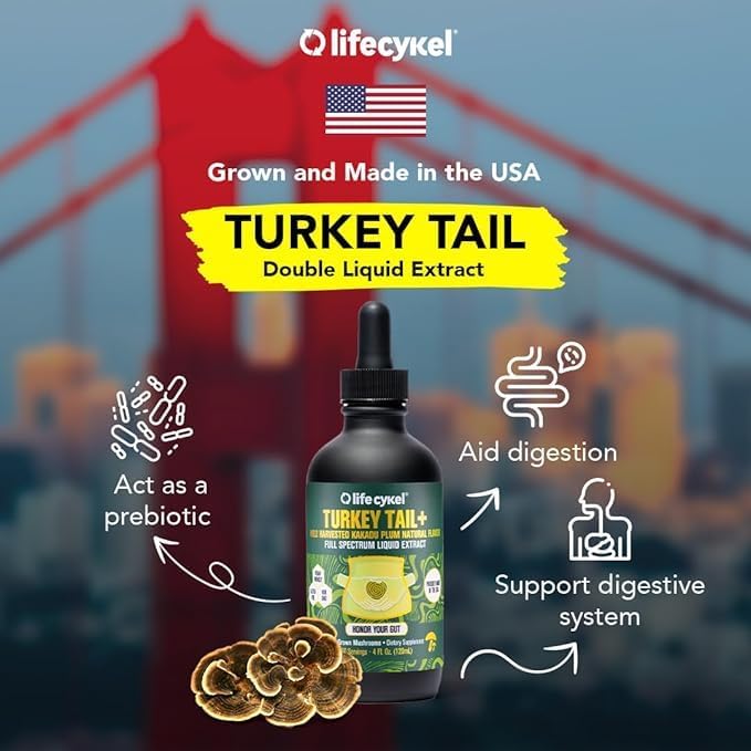 Life Cykel - Turkey Tail Mushroom Liquid Extract with Kakadu Plum - Immune Support & Digestive Health Prebiotic Supplement - Vegan, Non-GMO and Gluten Free - 1 Fl Oz