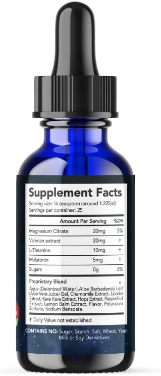 Liquid Sleep Drops – Extra Strength Natural Sleep Aid with Melatonin, L-Theanine, Valerian, and Magnesium – Fast-Acting, Non-Habit Forming, Berry Flavor, 2oz