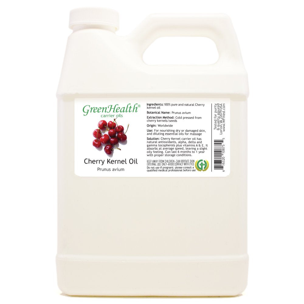 GreenHealth Cherry Kernel Oil - 32 fl oz (946 ml) - 100% Pure and Natural Carrier Oil - Cold Pressed