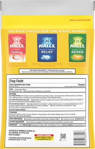 Halls Relief Honey Lemon Sugar Free Cough Drops, Value Pack, 180 Drops (Pack of 2)