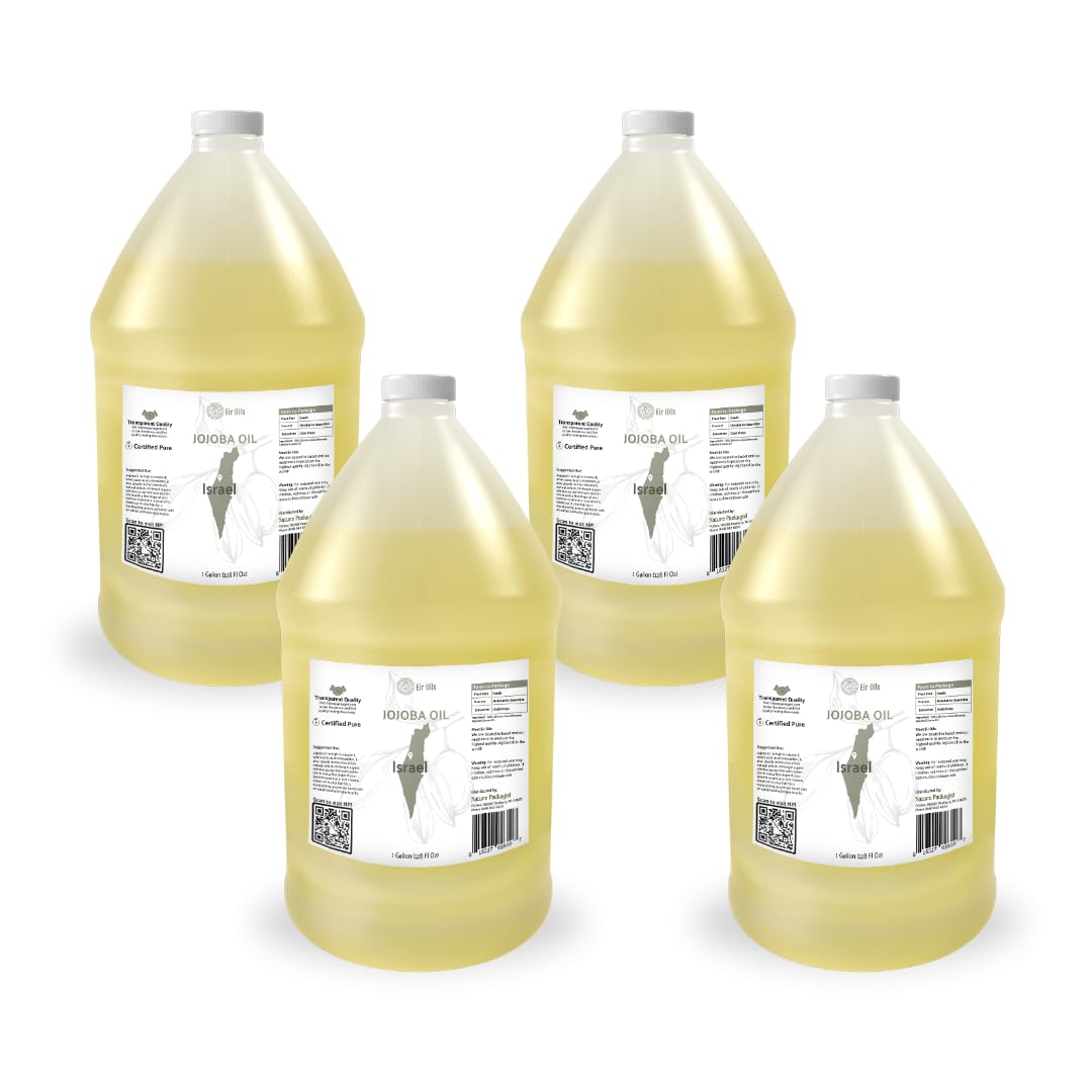Jojoba Oil - Direct from EIR Oils' Farm in Israel - 100% Pure Carrier Oil for Hair, Face, and Skin - Hand-Picked, Cold-Pressed Carrier Oil (4 Gallons)