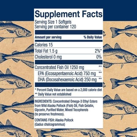 Wiley's Finest Wild Alaskan Fish Oil Peak EPA - Triple Strength Peak EPA & DHA Supplement - 1000mg Fish Oil - Omega-3s for Joint Health Support - 120 Softgels (120 Servings)
