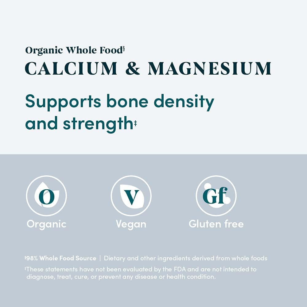 Amazon Elements - Organic Whole Food Calcium & Magnesium, Vegan, Gluten Free, 90 tablets
