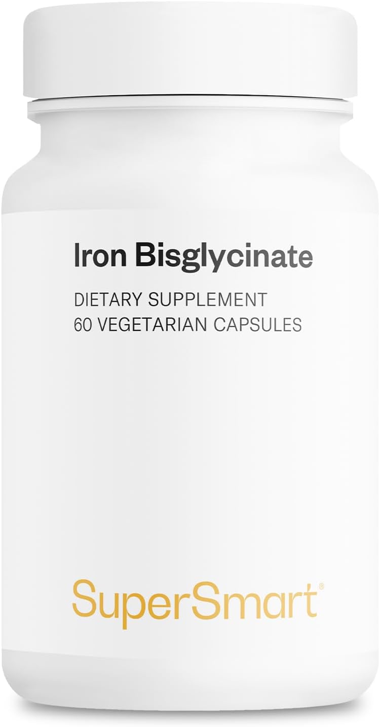 SuperSmart - Iron Bisglycinate 75mg per Day (High Absorption) - Gentle Iron Bisglycinate Supplement - No Side Effects | Non-GMO & Gluten Free - 60 Vegetarian Capsules