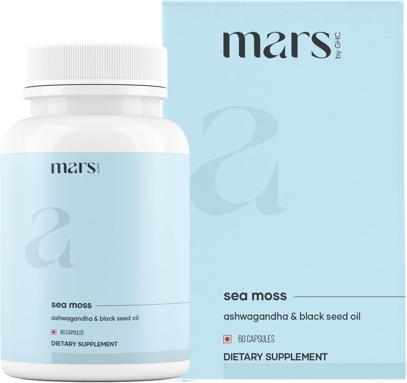 mars by GHC Mars Surge Natural Sea Moss Caps (60N) | Packed with 84 Minerals | Powered with Black Seed Oil | | Overall Well Being - Pack of 1