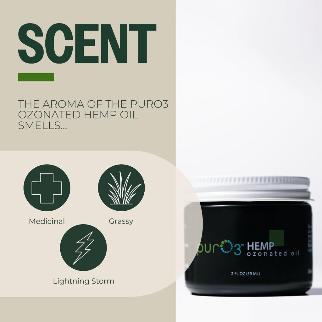 PurO3 Fully Ozonated Hemp Oil - Pure, Natural, Skin Care for Face & Body from Ozonated, Oxygenated Hemp Oil - Glass Jar, 2 oz