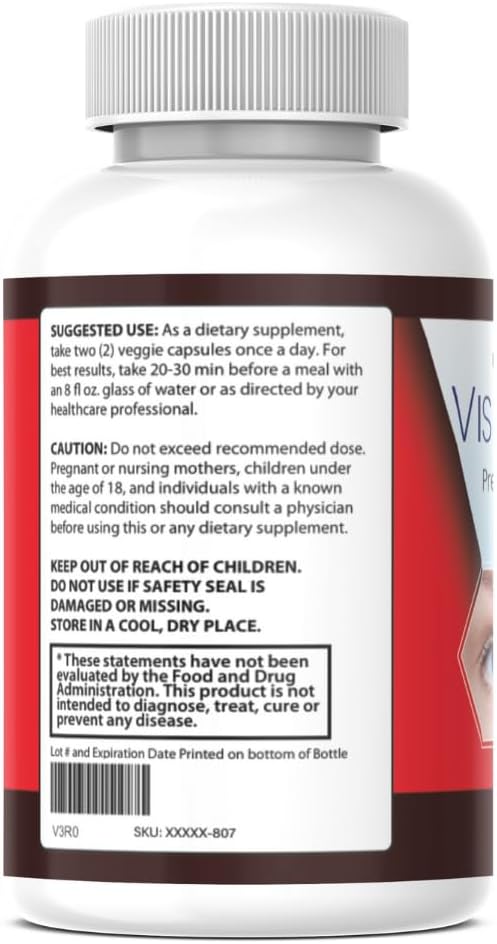 VisionUltra+ Eye Support Supplement Premium Blend*, Vision Ultra+ Capsules Eye Formula with Lutein, Beta-Carotene, Vitamin B12 and Zinc (60 Capsules)