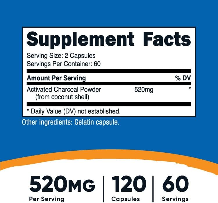 Nutricost Activated Charcoal 520mg, 120 Capsules - Premium Powder, Non-GMO & Gluten Free (3 Bottles)