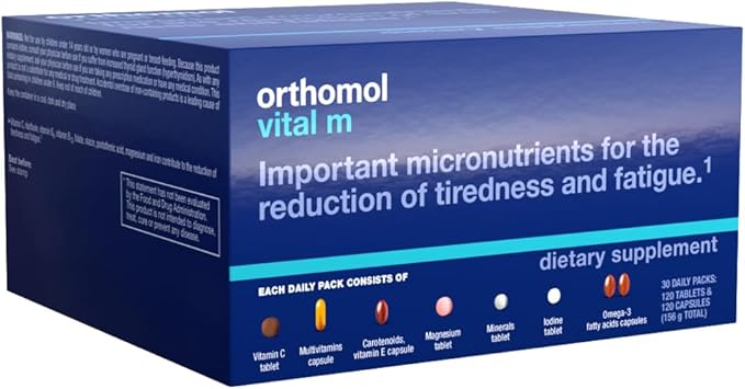 Orthomol Vital M Tablet Packets, Men's Multivitamin, 30-Day Supply, Vitamins A, B, C, D, E, K, Iodine, Omega-3…