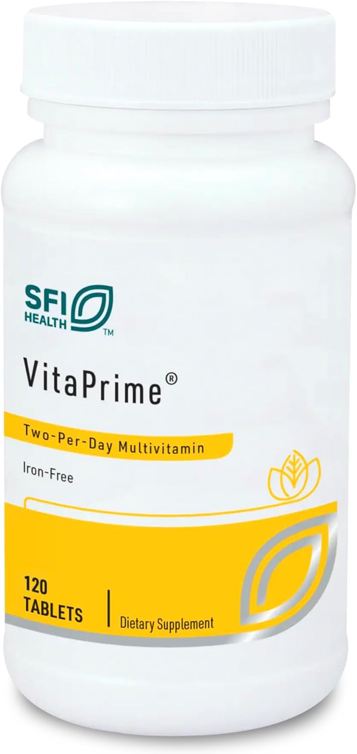 Klaire Labs SFI Health VitaPrime - Iron Free Multivitamin for Women & Men - Promote Immune Function & Support Nutritional Gaps - Two-Per-Day Multivitamin with Methyl Folate & B12 (120 Tablets)