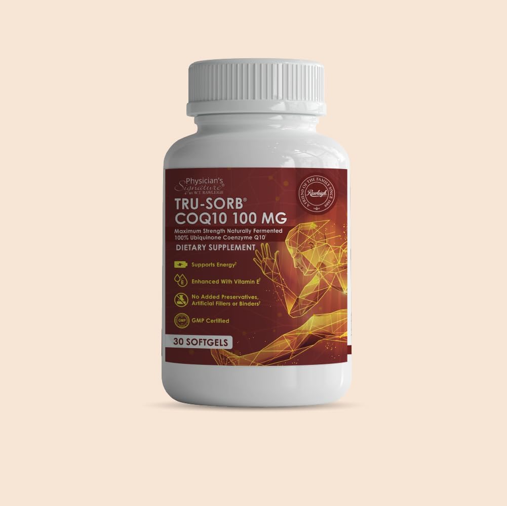 Tru-Sorb Natural COQ10 100mg: 30 Softgels - Supplement with Naturally Fermented 100% High-Potency Coenzyme q10 Ubiquinone, Vitamin E, 6X Ultra high Absorption for Cellular & Heart Health Support