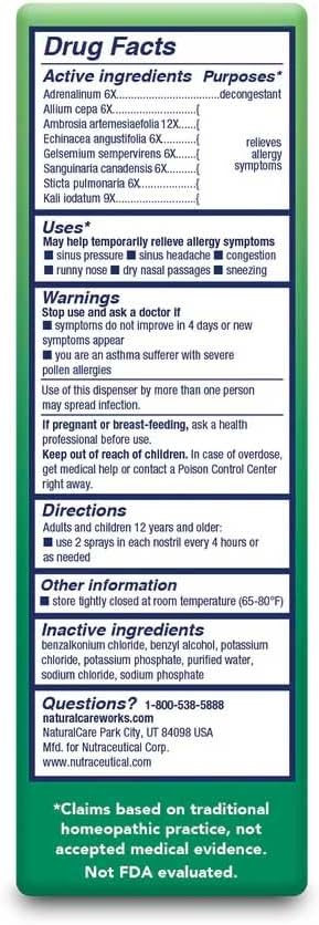 NaturalCare Homeopathic Allergy Nasal Spray by bioAllers, 1 Fl Oz | May Help Relieve Sinus Pressure, Congestion, Sneezing, Runny Nose & Itchy, Watery Eyes