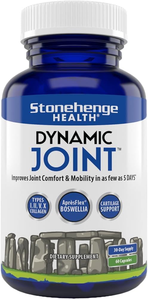 Stonehenge Health Dynamic Joint Health Supplement – Fast-Acting Support with AprèsFlex® Boswellia, MSM, Multi-Type Collagen, Turmeric, Bromelain, Vitamins C & D3 – Supports Joint Comfort – 60 Capsules