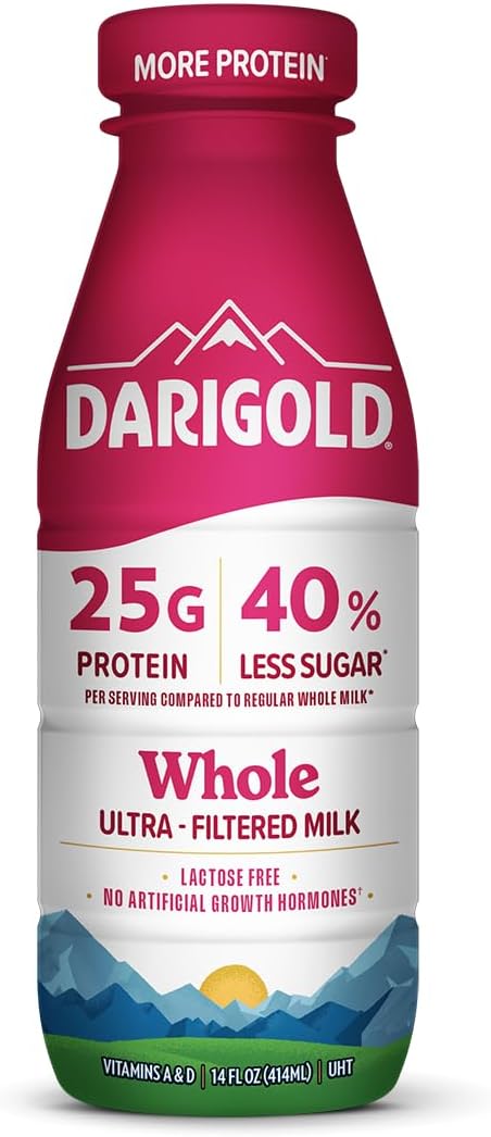 Darigold FIT High Protein Whole Ultra-Filtered Milk - Lactose Free, 25g Protein, 40% Less Sugar - 14oz Bottles, 12 Pack (Whole Milk)