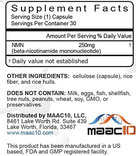 MAAC10 NMN 250mg Capsules (3-Pack) Stabilized Form Real Nicotinamide Mononucleotide Supplement.