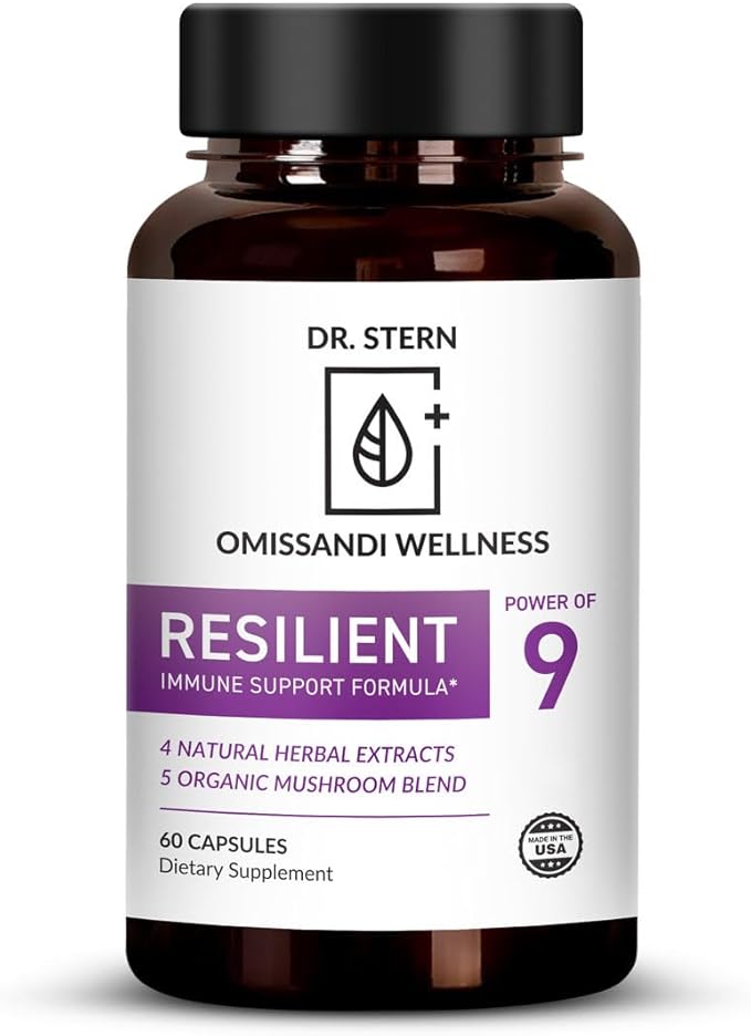 OMISSANDI-WELLNESS Resilient - Natural Immune System Support - Dr. Ian Stern Formulated - to boost your defenses - W/Organic Mushroom Blend, Echinacea, Astragalus & More - Vegan - Made in USA- 60 Caps
