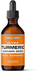 Liquid Turmeric Curcumin Extract with Black Pepper - Turmeric Drops with Bioperine - Easy-to-Take Supplements Made in USA (60ml)