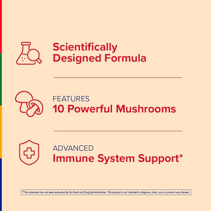 Stop Aging Now - Immune Support - with Vitamin C, Vitamin D3 and Mushroom Complex - 60 Vegetarian Capsules
