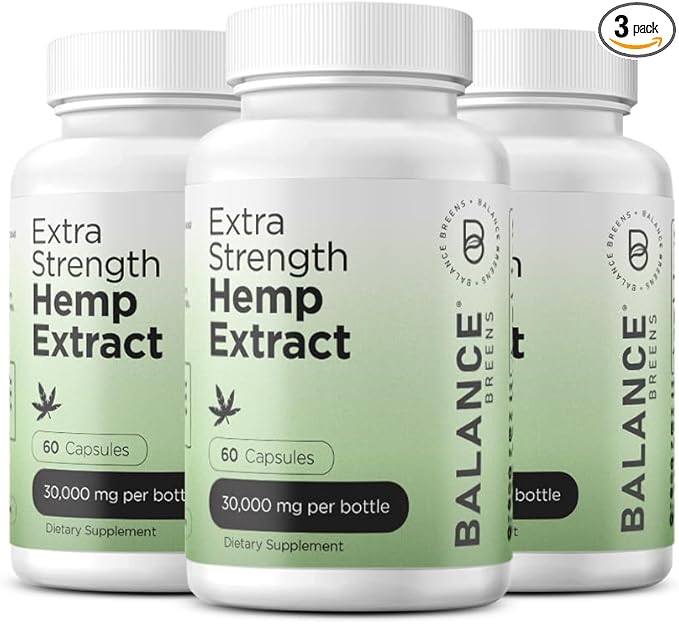 Balancebreens Hemp Extract 30,000mg per Bottle, 60 Capsules – Rich in Omega 3-6-9 Fatty Acids, Supports Brain Function & Immune Health