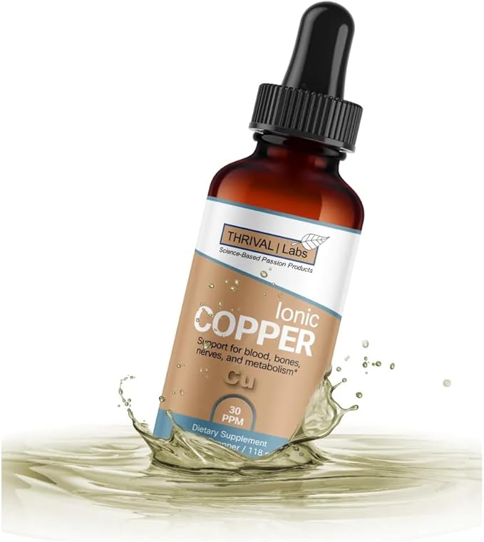 Ionic Copper Drops 30 PPM – Premium Bioavailable Liquid Copper Supplement for General Wellness & Trace Mineral Support – Amber Glass Bottle with Dropper – 16 fl oz