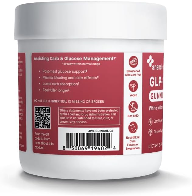 GLP-1 Support Gummies with White Mulberry Leaf Extract – Carb & Glucose Metabolism Support, 0g Sugar, Vegan, Non-GMO, Sweetened with Monk Fruit – Cherry Flavor, 30 Count