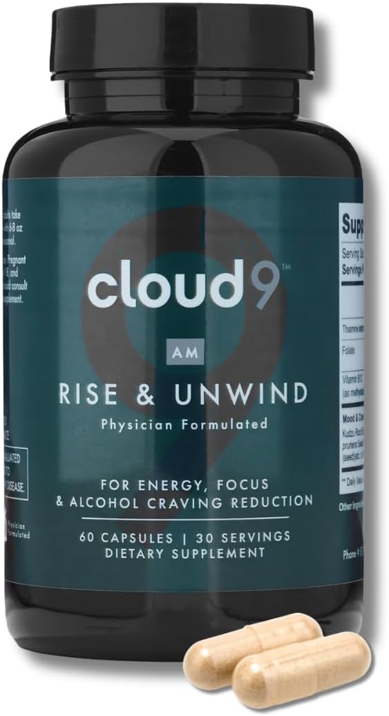 Cloud9 Rise & Unwind AM – Morning Wellness Supplement for Energy, Focus & Vitality Support – Daily Balance with Adaptogens, Brain Health Support & Hydration – Made in USA – 60 Capsules