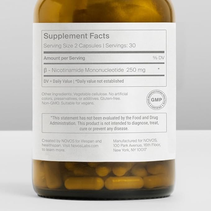 Novos Boost NMN - Contains 250 mg of High-Purity NMN, 60 Capsules, Supports Cellular Repair and DNA Protection, Boosts NAD+