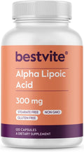 BESTVITE Alpha Lipoic Acid 300mg per Capsule (120 Capsules) No Stearate - No Flow Agents - Non GMO - Gluten Free