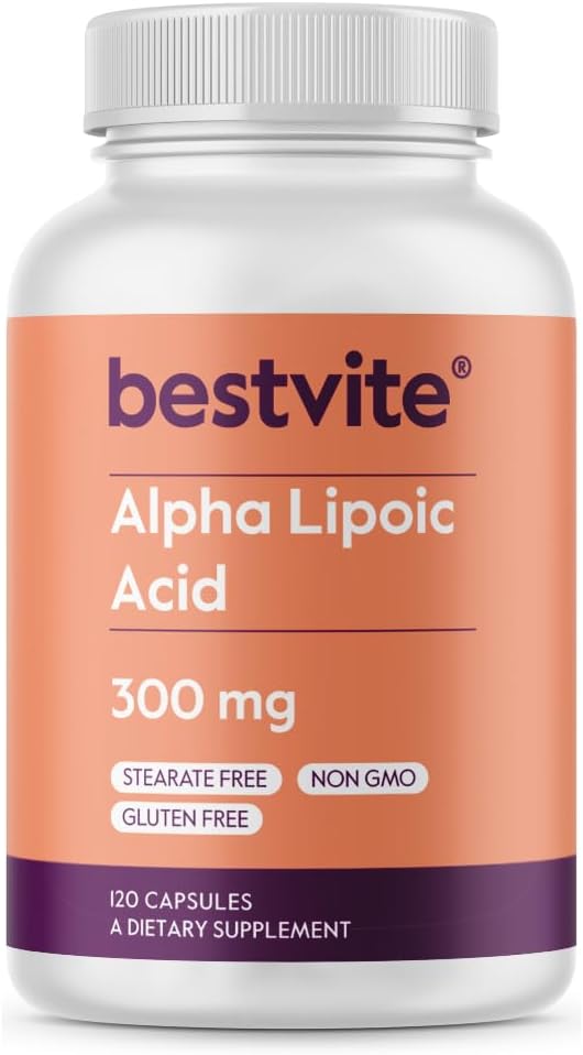 BESTVITE Alpha Lipoic Acid 300mg per Capsule (120 Capsules) No Stearate - No Flow Agents - Non GMO - Gluten Free