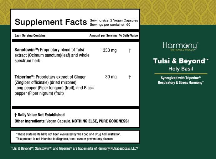 Tulsi - Holy Basil Supplement - Highest Potency, Maximum bio-availabilty, Made with Organic Herbs (Vegetarian Capsules, 120 Count)