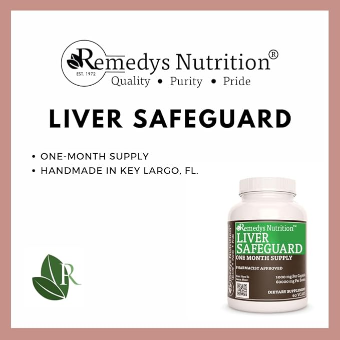 Remedy's nutrition Liver Safeguard™ | 1,000 mg, 60 Vegan Capsules Proprietary Herbal Dietary Supplement | Two Month Supply