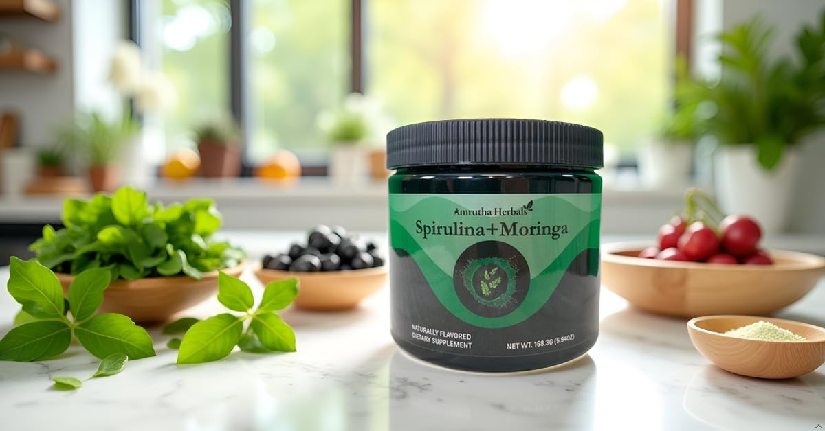 Organic Spirulina + Organic Moringa Greens Powder, Gluten-Free, Vegan Friendly, Detox & Digest, Superfoods 30 Servings Made in USA