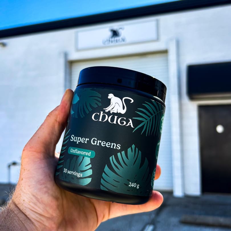 Chuga's Super Greens Powder – Organic Superfood Blend with Greens, Fruits & Probiotics – Boosts Energy, Detox, and Digestion – Vegan, Non-GMO, Gluten-Free, Keto Friendly - 30 Servings