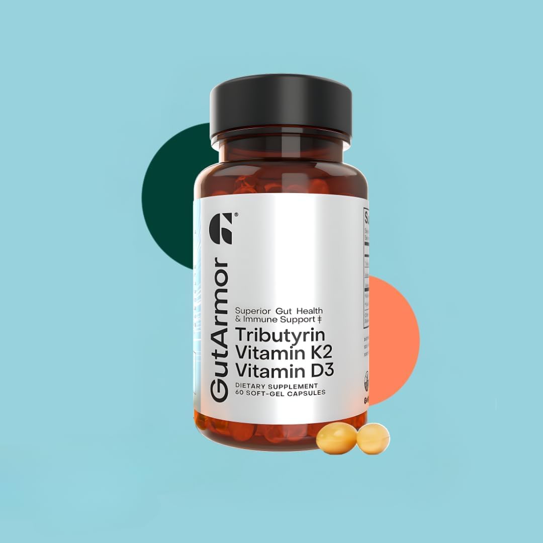 Gut & Heart Health + Immune Support | 2 Month Supply | 60 Soft Gel Capsules | Pure Butyrate 350mg & Vitamin D3 2000IUs & Vitamin K2 120mcg | Heart Health | Gastrointestinal Support