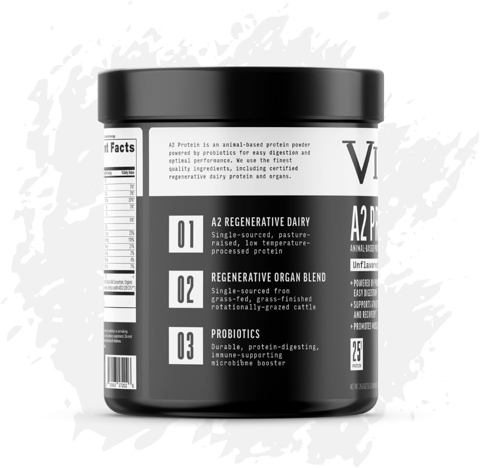 A2 Protein Powder, Unflavored, 25 G Protein per Serving, Organic A2/A2 Whey Casein Blend with Probiotics and Celtic Sea Salt, Gluten Free Workout Supplement, Non GMO, 20 Servings, 27.4 Oz