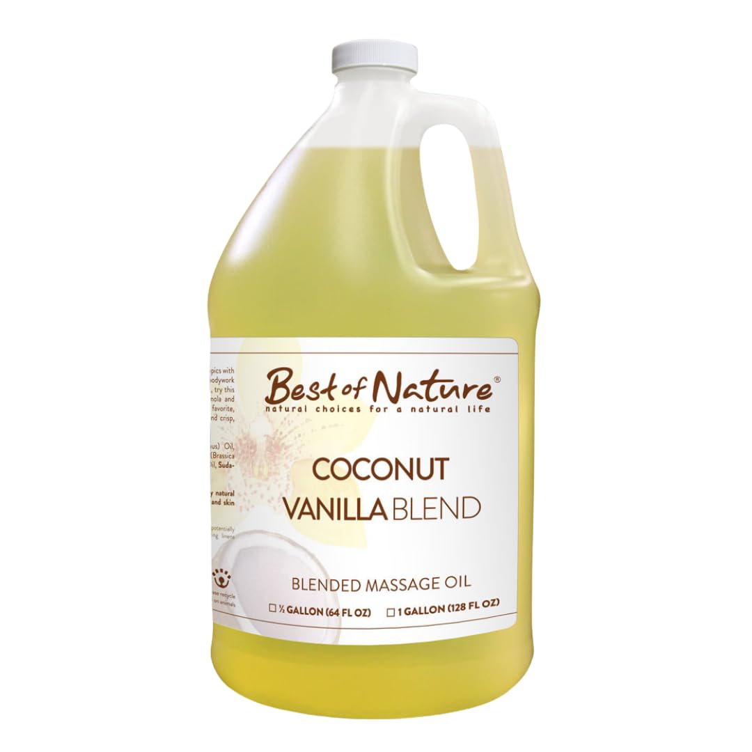 Best of Nature Coconut Vanilla Aromatherapy Massage Oil - Luxurious Blend with Coconut & Vanilla, Perfect for Spa Use, Relaxing Massage & Skin Hydration, Silky & Lightweight - Half Gallon (64 fl oz)
