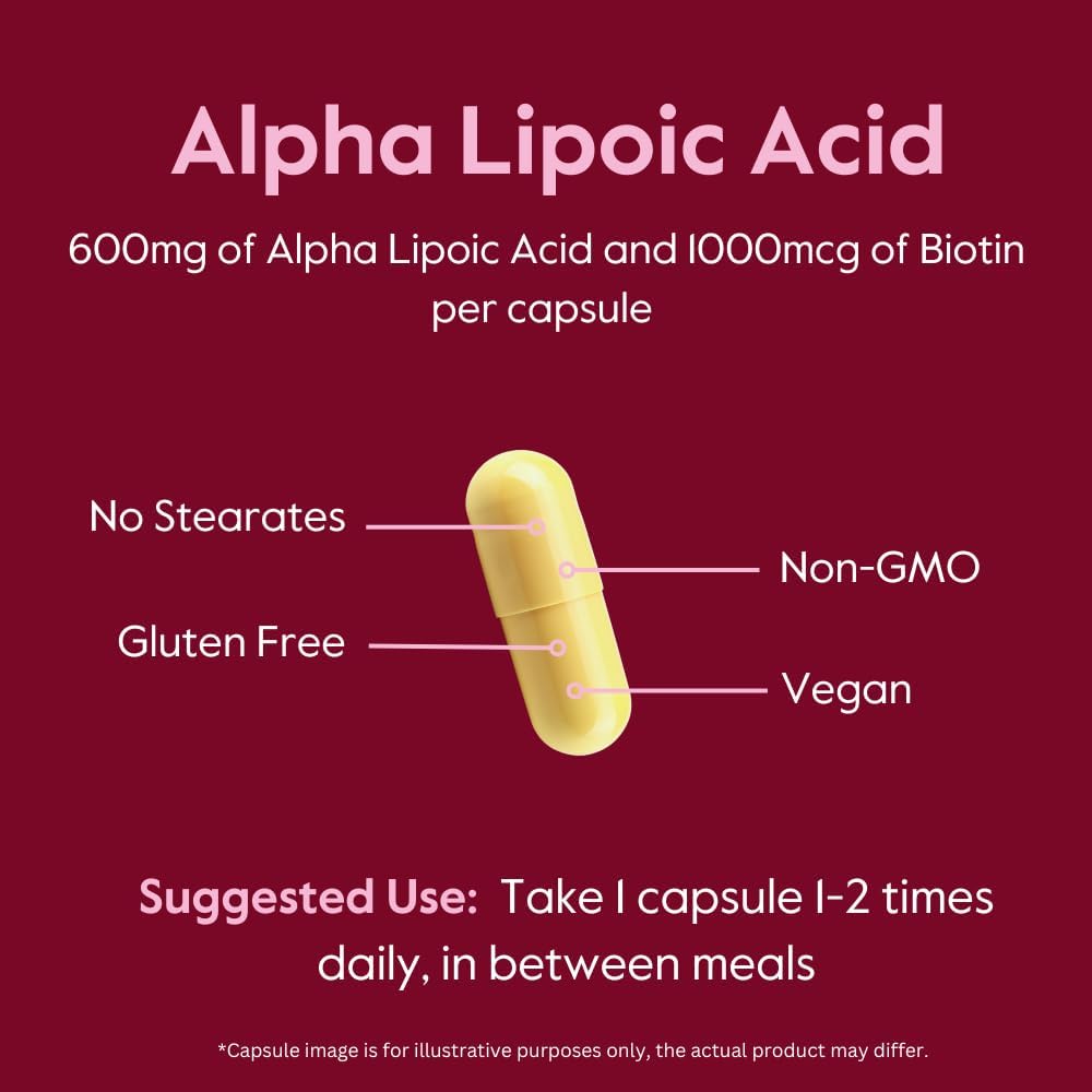 Alpha Lipoic Acid 600mg (per Capsule) with Biotin to Enhance Absorption (120 Vegetarian Capsules) No Fillers - No Stearates - No Flow Agents