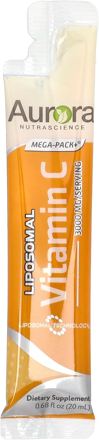 Aurora Nutrascience Mega-Pack Liposomal Vitamin C, Immune Support, 3,000 mg Per Serving, Vegan, Gluten Free, Non-GMO, 10 Single Serve Packets, Orange