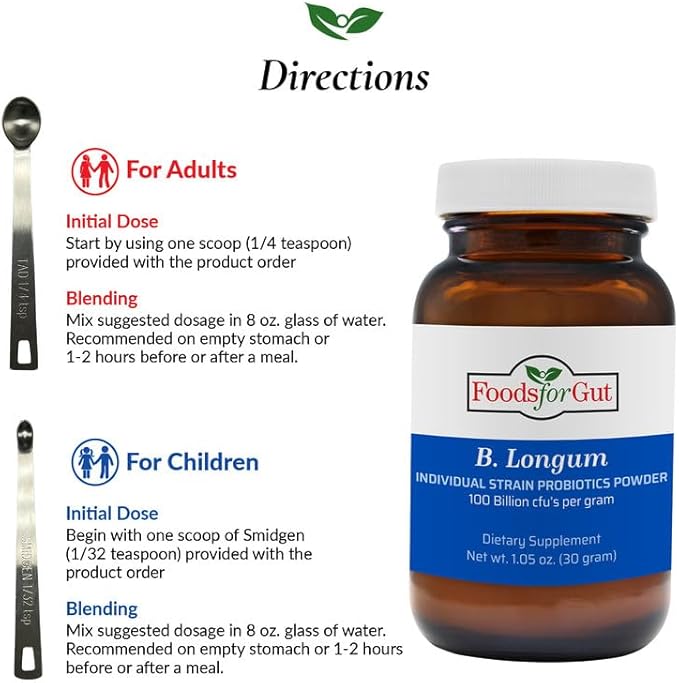 Bifidobacterium Longum Probiotic Powder 100 Billion cfu's | Made in USA | No Additives | Direct from Manufacturer | No Third-Party Storage | Immune Support | B. Longum | 30 Grams (1.05 Oz)