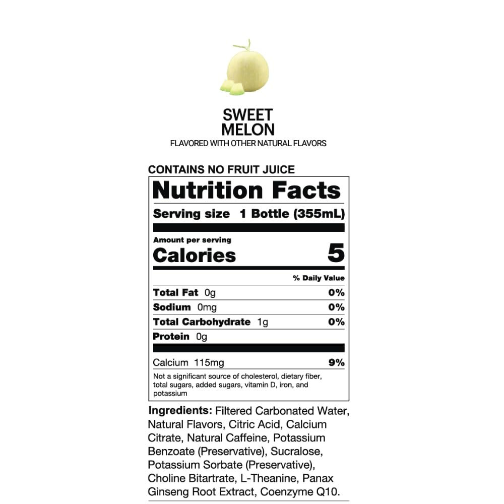 UPTIME Energy Drink, Sweet Summer Melon Sparkling, 12 Pack, Vitamin C, L Theanine, Calcium, Sugar Free Energy Drinks for Focus Support, 142mg of Natural Caffeine, 5 Calories, Natural, 12 fl oz Cans