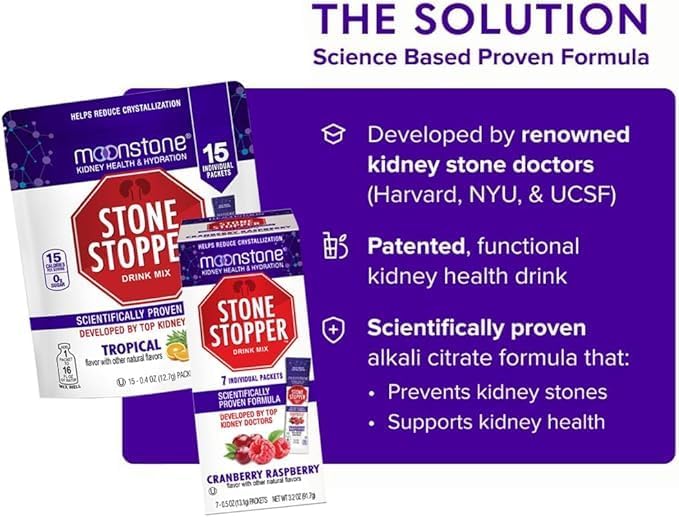 Stone Stopper Drink Mix, Cranberry Raspberry & Lemonade, Kidney Stone Prevention, Calcium Oxalate Protector, Developed by Urologists to Improve Hydration & Support Kidney Health, 15 Day Supply - 2Pack