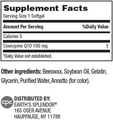 Earth's Splendor CoQ10 Supplement, 120 Softgels, 100mg Coenzyme Q10 Contain, 4 Month Supply