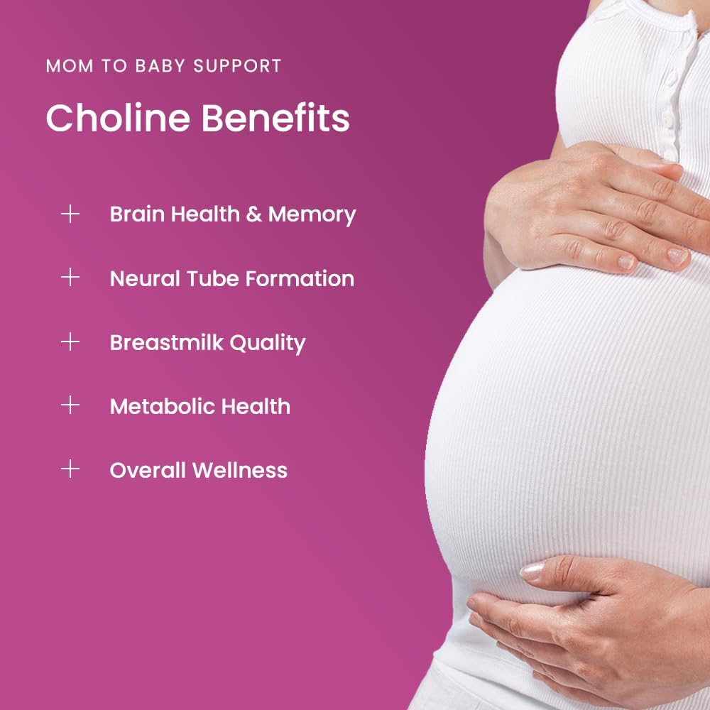Prenatal Choline Supplements 550mg | 120 Capsules | Supports Baby’s Brain Development & Cognitive Function During Pregnancy & Nursing | Ultra Pure Natal VitaCholine, Vegan Choline Bitartrate for Women